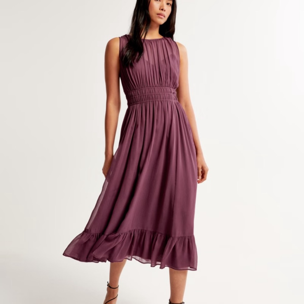 Abercrombie & Fitch Maroon Easy High-Neck Midi Dress Size Medium Petite